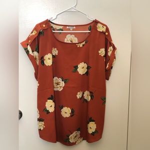 💚 NWOT Mileage Women's Multicolor Orange Floral Blouse